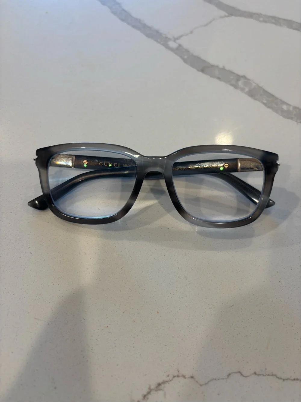 Authentic Gucci Eyeglass Frames Dark Horn / Gray Tortoise with Gold Tone GG1502S